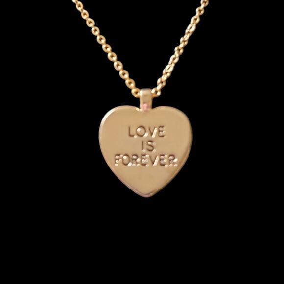 Love is Forever Heart Necklace Gold Tone Pendant Wedding Anniversary Bridal Gift - Picture 2 of 5